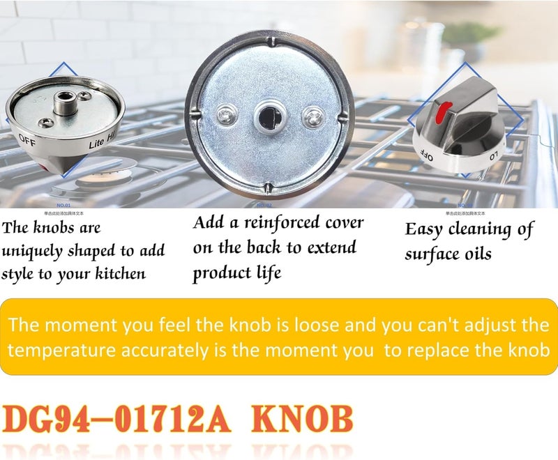 P Polerden DG94-01712A Gas Range Burner Control Dial Knob for Samsung Range Oven Stove NX58M9420SS NX58M9420SSAA NX58M9420SSAA-00 NX58R9311SS/AA（5 Pack） - Image 5